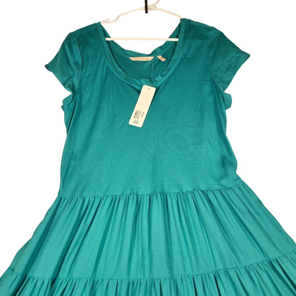 Soft Surroundings Kara Dress Tropical Green Tiered Maxi Knit Short Sleeve M - Picture 2 of 10